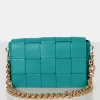 The Mayan Teal Weave Gold Chain Detail Shoulder Bag