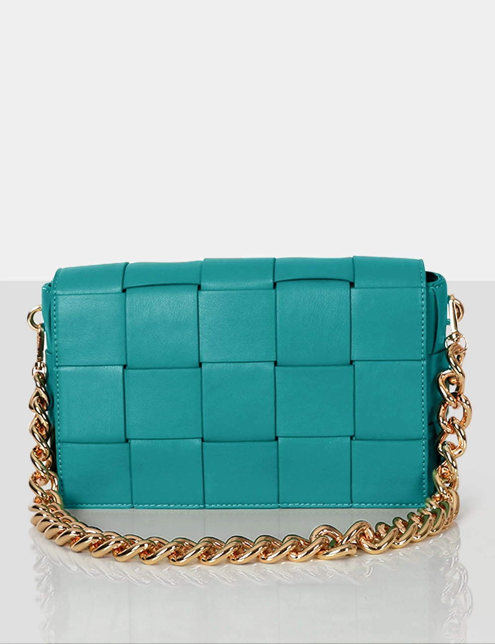 The Mayan Teal Weave Gold Chain Detail Shoulder Bag 1 The Mayan Teal Weave Gold Chain Detail Shoulder Bag