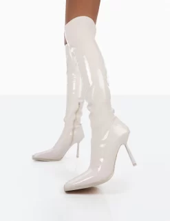 Jenine Ecru Patent Over The Knee Stiletto Heeled Boots -Chic Step Shop 0073 b10cb489 d18c 40f5 a2ac bd8dffc0200a