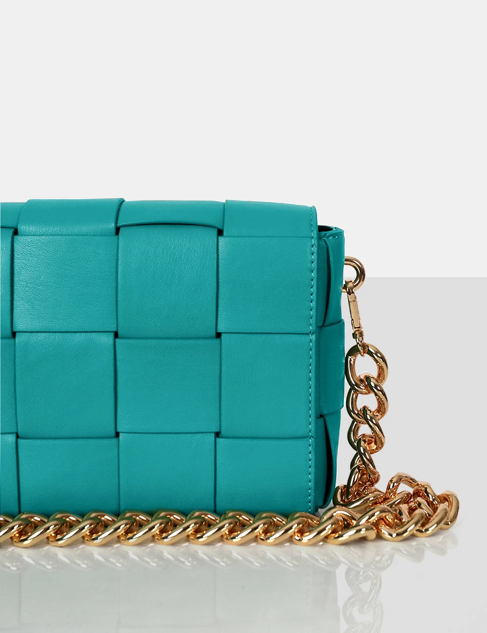 The Mayan Teal Weave Gold Chain Detail Shoulder Bag 2 The Mayan Teal Weave Gold Chain Detail Shoulder Bag - Image 2