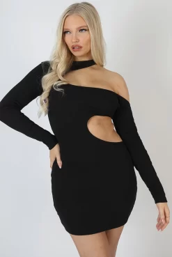 Cut Out Detail Ribbed Dress Black -Chic Step Shop 02.02 040