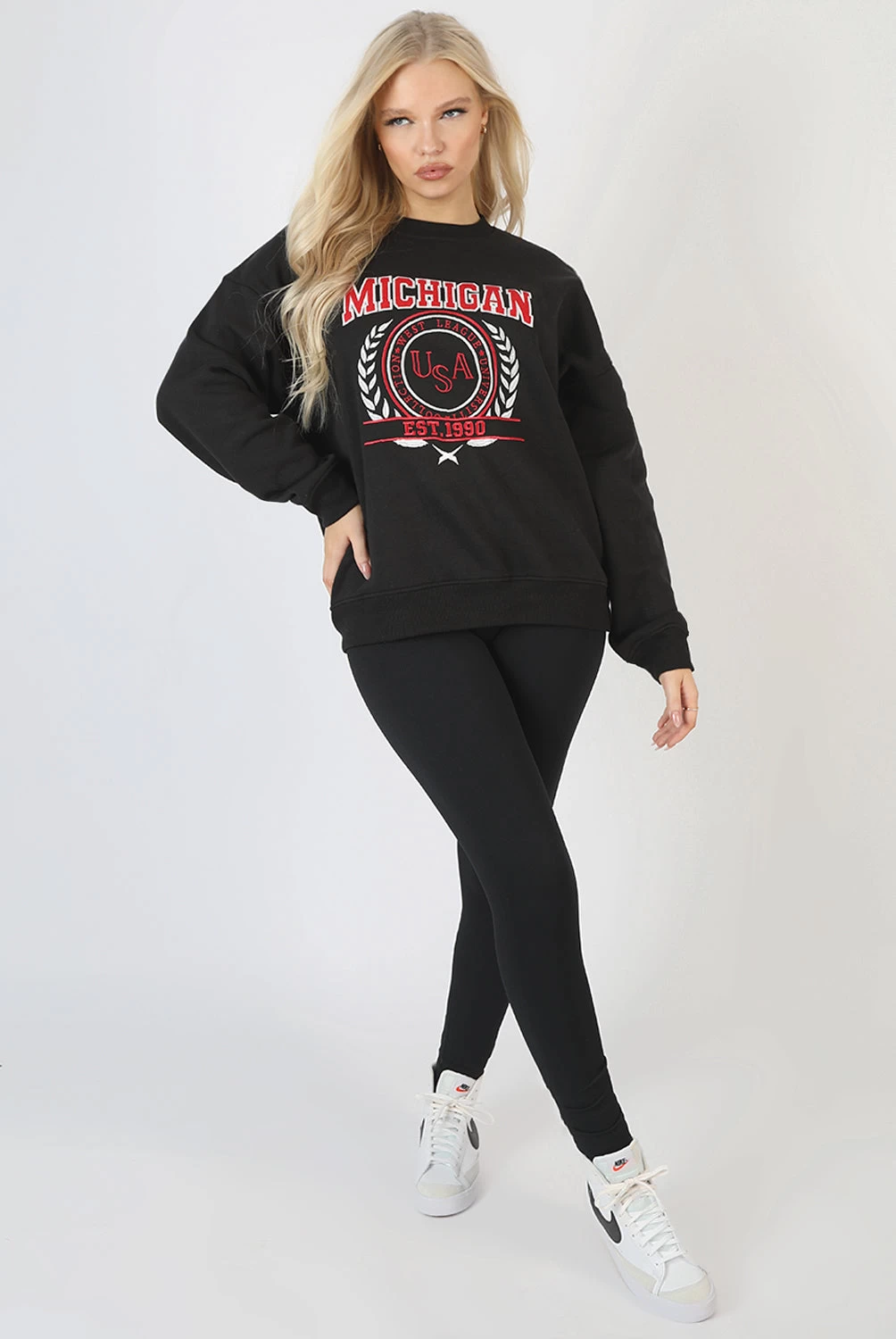 Michigan Embroidered Slogan Oversized Sweatshirt Black 2 Michigan Embroidered Slogan Oversized Sweatshirt Black - Image 2