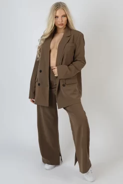 Wide Leg Split Hem Tailored Trousers Mushroom -Chic Step Shop 02.02 883