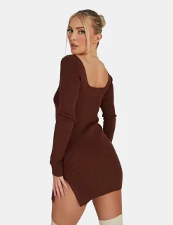 Knitted Off Shoulder Mini Dress Chocolate -Chic Step Shop 02.09KAIIANEW0192Jan1320171copy