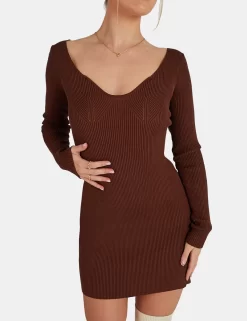 Knitted Off Shoulder Mini Dress Chocolate -Chic Step Shop 02.09KAIIANEW0206Jan1320171copy
