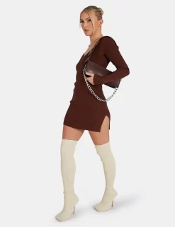 Knitted Off Shoulder Mini Dress Chocolate -Chic Step Shop 02.09KAIIANEW0222Jan1320171copy