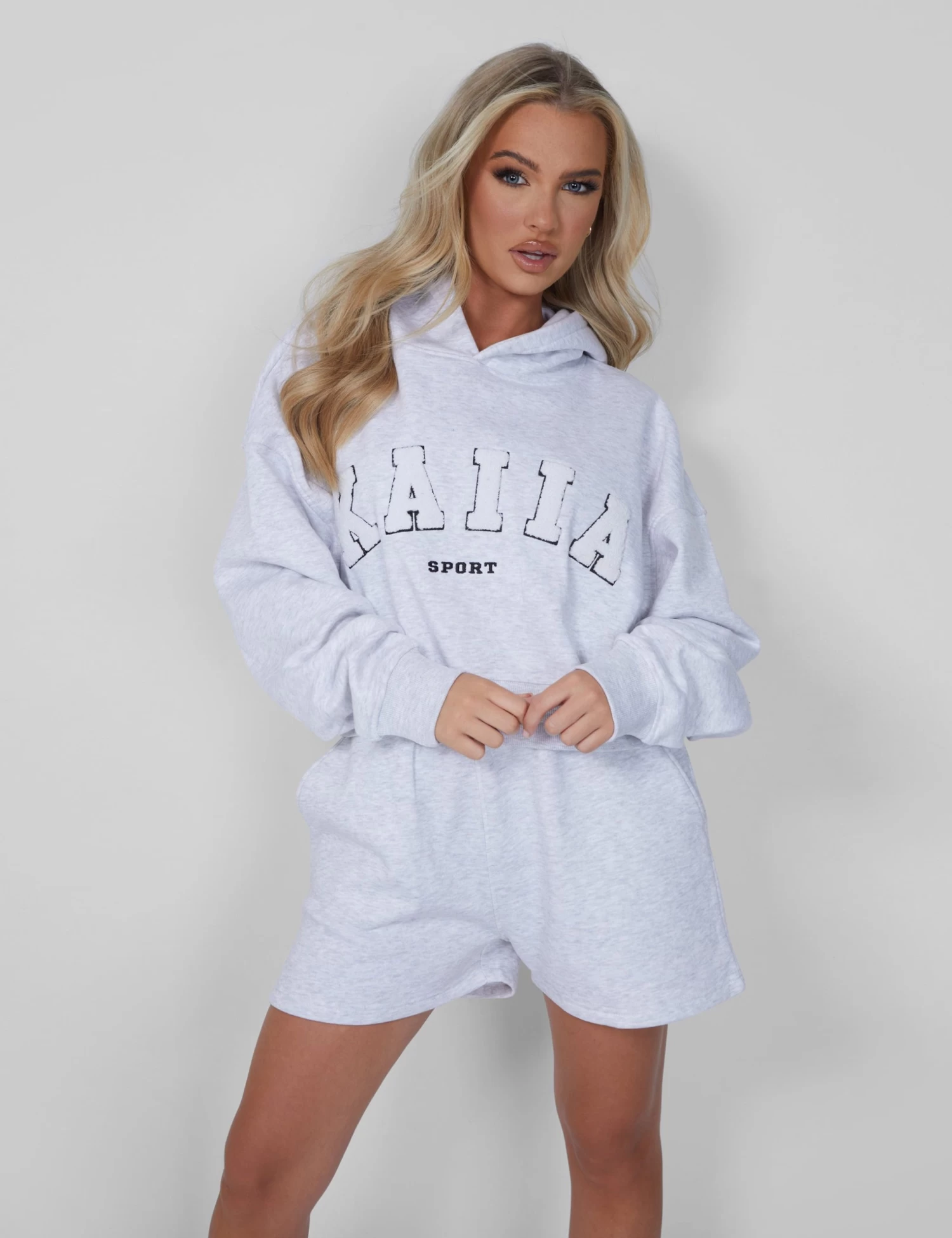 Kaiia Oversized Crop Hoodie Light Grey Marl 4 Kaiia Oversized Crop Hoodie Light Grey Marl - Image 4
