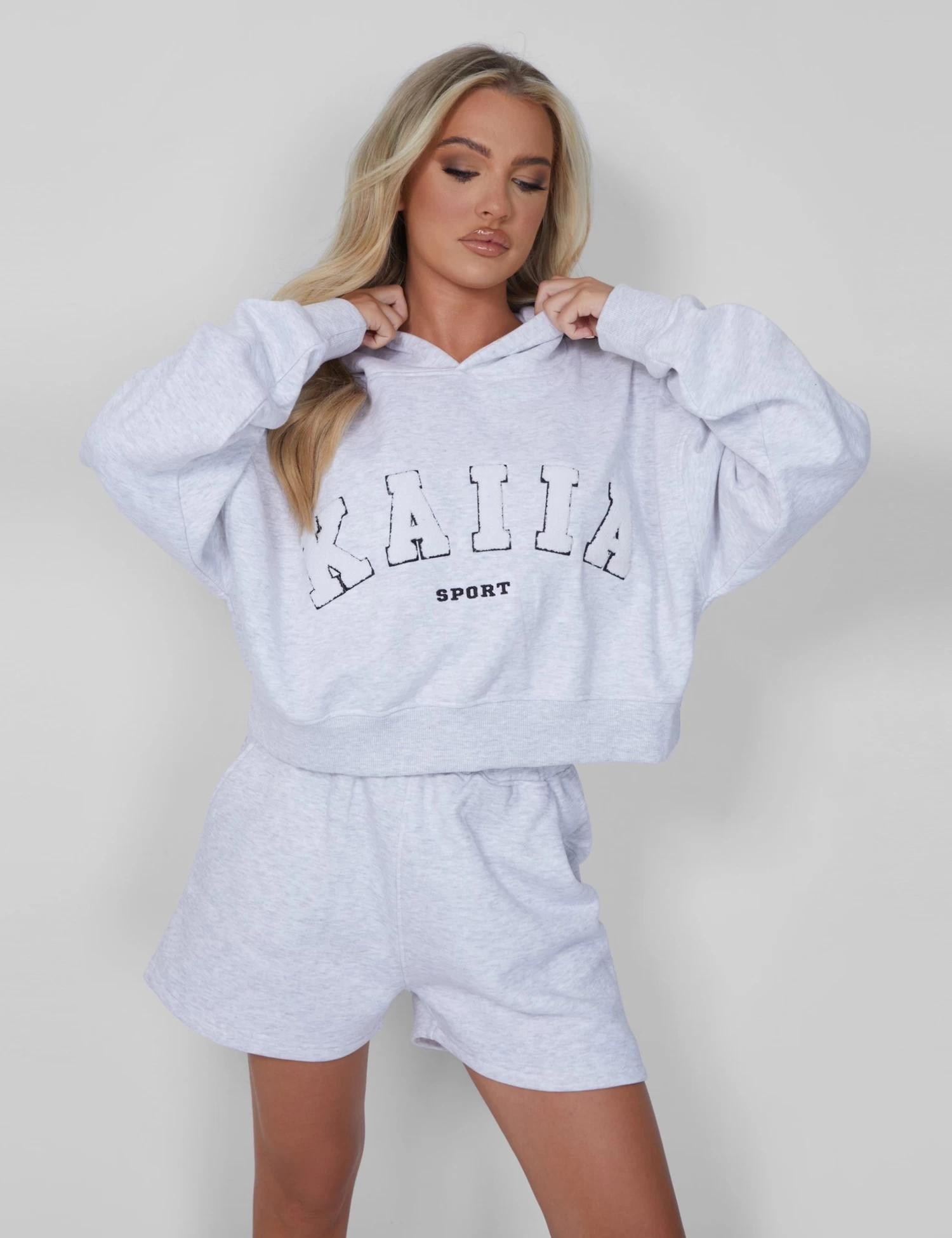 Kaiia Oversized Crop Hoodie Light Grey Marl 2 Kaiia Oversized Crop Hoodie Light Grey Marl - Image 2