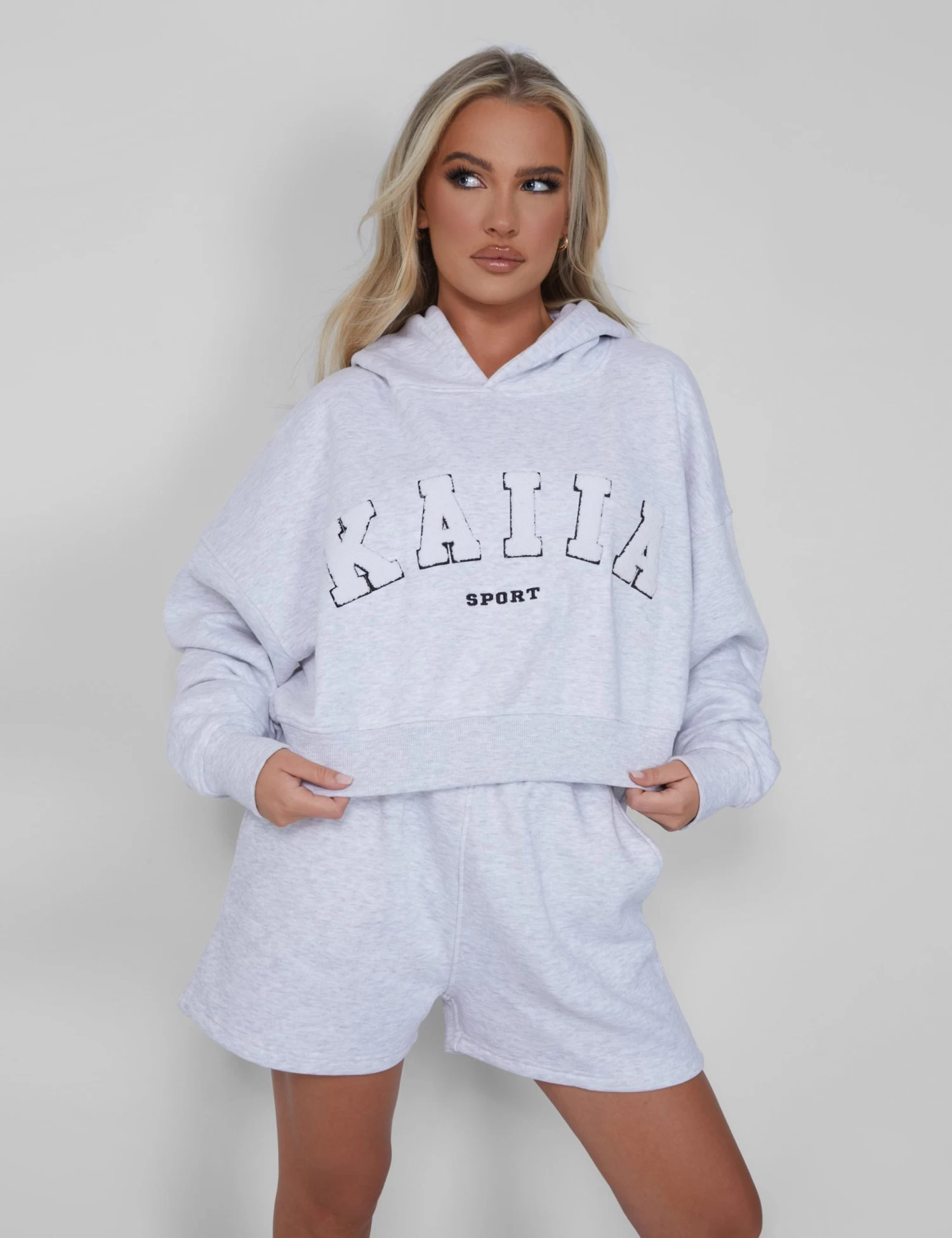 Kaiia Oversized Crop Hoodie Light Grey Marl 1 Kaiia Oversized Crop Hoodie Light Grey Marl