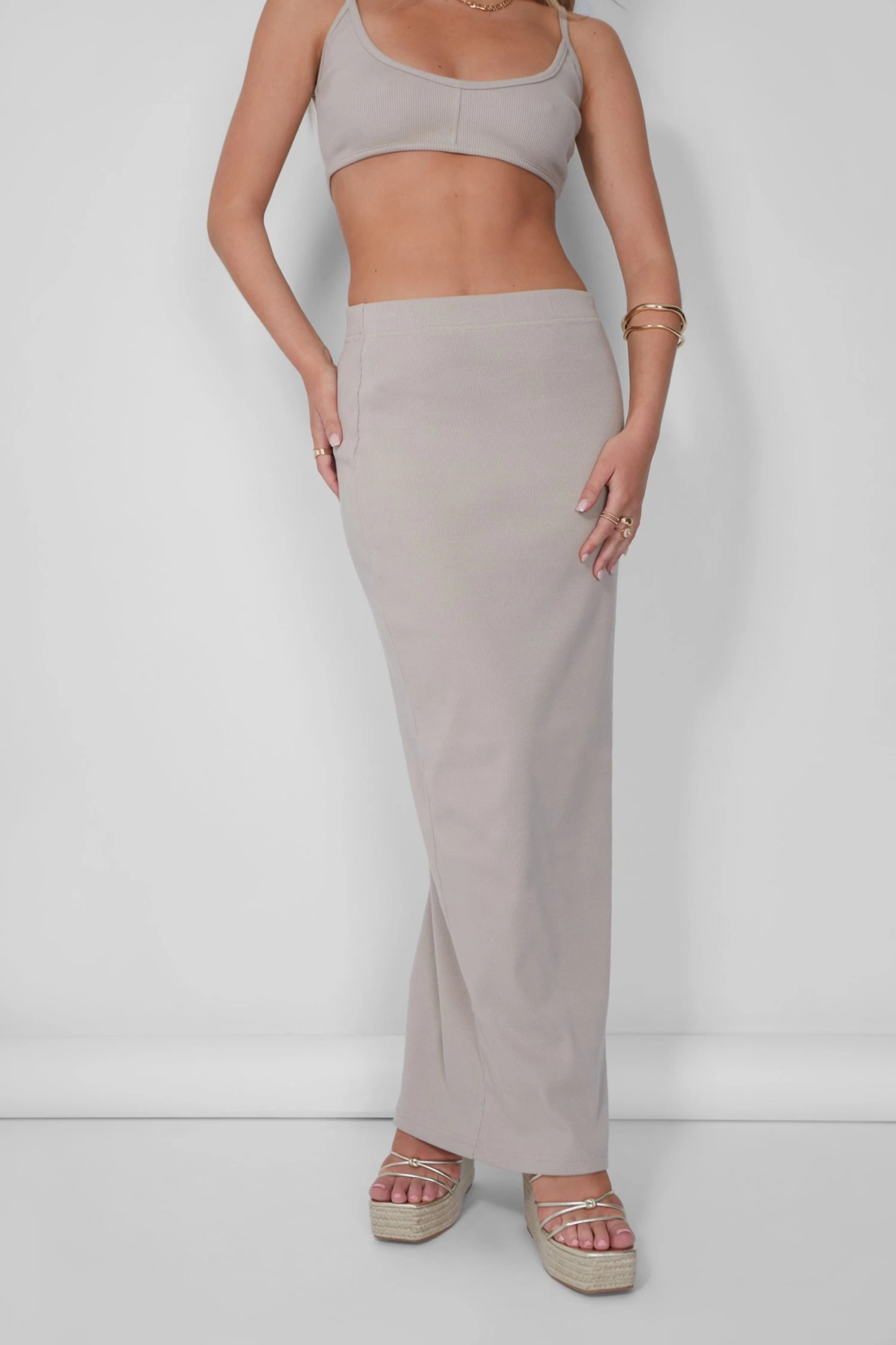 Ribbed Maxi Skirt Stone 2 Ribbed Maxi Skirt Stone - Image 2
