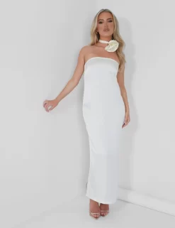 Bandeau Satin Maxi Dress Oyster -Chic Step Shop 05.07rebekah1630 scaled