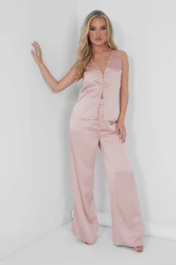 Public Desire Satin Tailored Trouser Pink