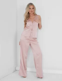 Public Desire Button Detail Satin Waistcoat Top Pink