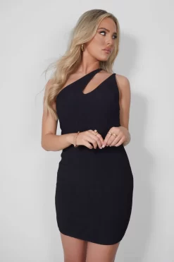 Scrunch One Shoulder Cut Out Mini Beach Dress Black -Chic Step Shop 05.07rebekah2215 scaled