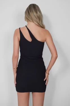 Scrunch One Shoulder Cut Out Mini Beach Dress Black -Chic Step Shop 05.07rebekah2226 scaled