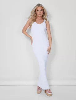 Public Desire Ribbed Maxi Dress White
