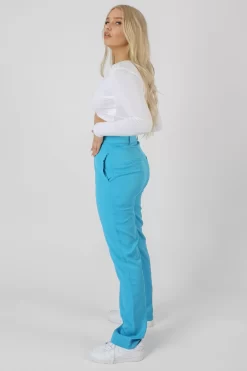 Wrap Waistband Straight Leg Trouser Blue -Chic Step Shop 07.01 1067