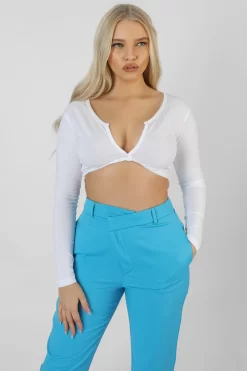 Wrap Waistband Straight Leg Trouser Blue -Chic Step Shop 07.01 1077