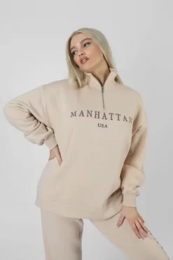 Manhattan Half Zip Pullover Sweatshirt Stone