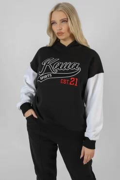 Varsity Contrast Sleeve Hoodie Black -Chic Step Shop 07.01 751