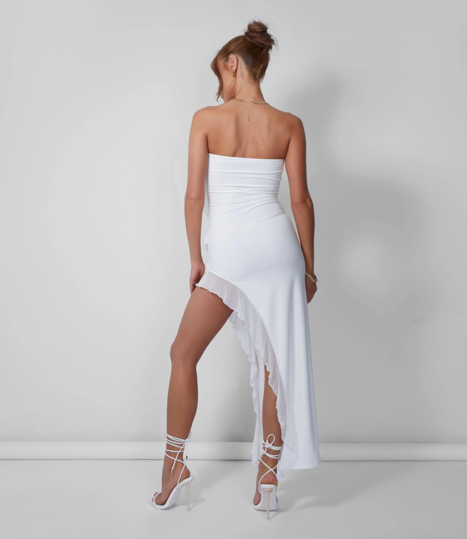 Frill Detail Asymmetric Midaxi Dress White 5 Frill Detail Asymmetric Midaxi Dress White - Image 5