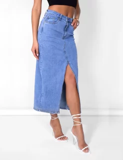 Public Desire Split Front Longline Denim Skirt Blue Wash -Chic Step Shop 08.06annabel0565copy2 scaled
