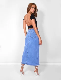 Public Desire Split Front Longline Denim Skirt Blue Wash -Chic Step Shop 08.06annabel0579copy2 scaled