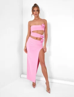 Rose Detail Extreme Split Maxi Skirt Pink -Chic Step Shop 08.06annabel0644 6376feec b005 406f a86a e63cb55cf9a4 scaled