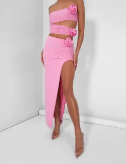 Rose Detail Extreme Split Maxi Skirt Pink -Chic Step Shop 08.06annabel07021 d694b73e 122f 4199 b6ef 5b6981ef1bfd scaled
