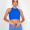 Public Desire Knitted Ribbed Racer Top Cobalt Blue