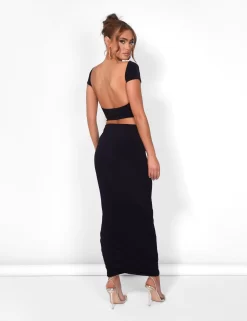 Public Desire Kaiia Slinky Maxi Skirt Co-ord In Black -Chic Step Shop 08.06annabel0873 scaled