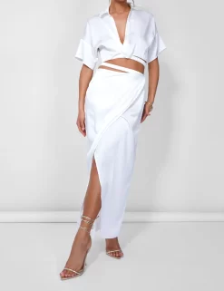 Strappy Cropped Satin Shirt Cream -Chic Step Shop 08.06annabel0919 scaled