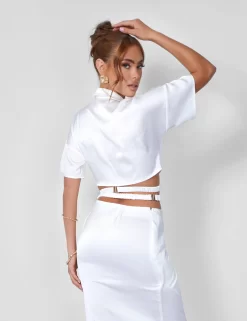Strappy Cropped Satin Shirt Cream -Chic Step Shop 08.06annabel0930 scaled