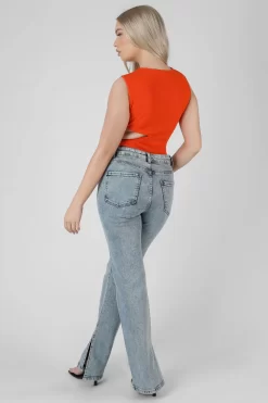 Asymmetric Cut Away Bodysuit Orange -Chic Step Shop 08.11 468