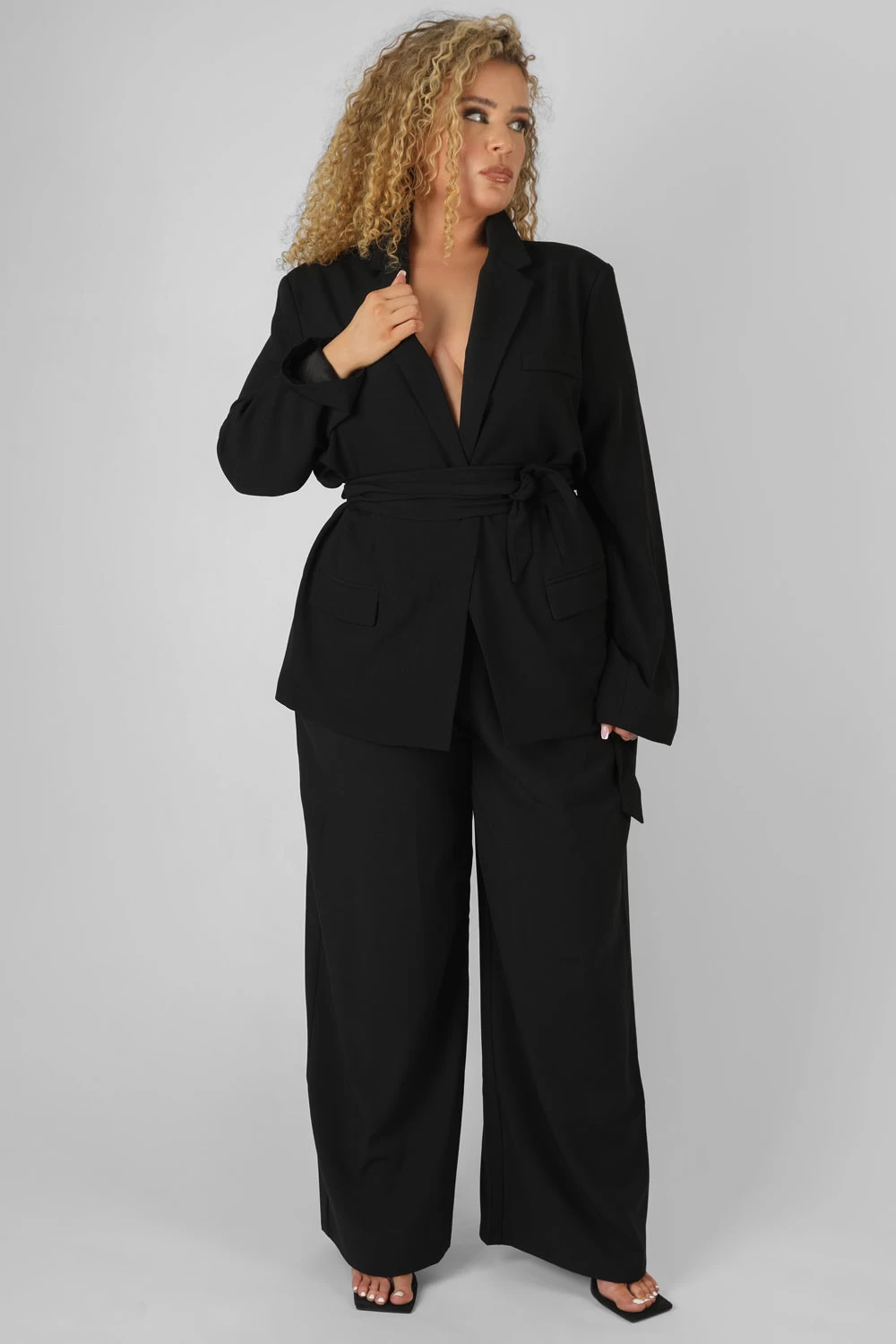 Curve Premium Tie Waist Wide Leg Trousers Black 3 Curve Premium Tie Waist Wide Leg Trousers Black - Image 3