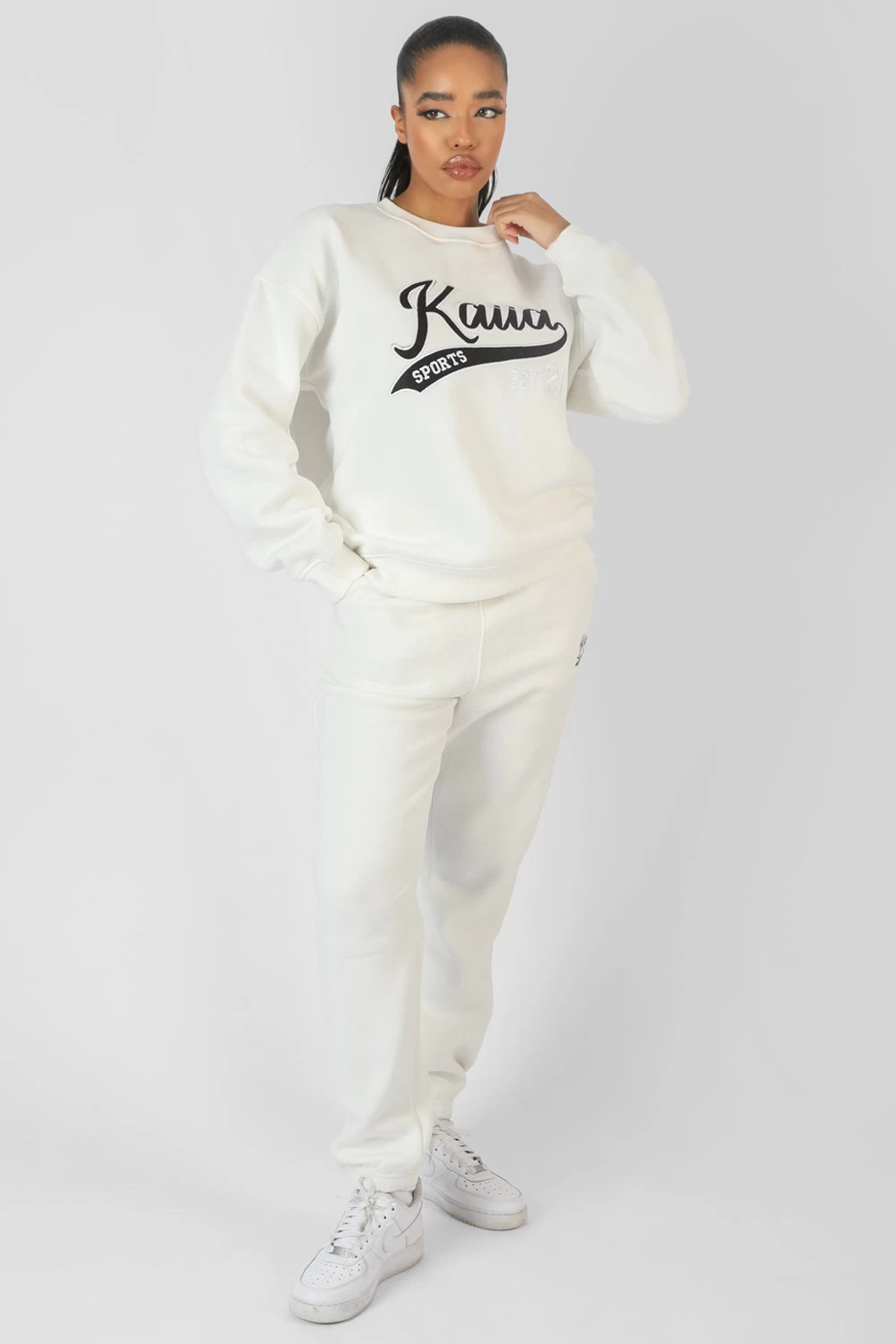 Varsity Embroidery 90'S Joggers Ecru 2 Varsity Embroidery 90'S Joggers Ecru - Image 2