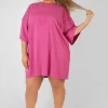 Curve Philadelphia Embroidered T Shirt Dress Magenta