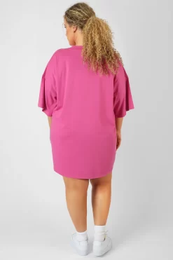 Curve Philadelphia Embroidered T Shirt Dress Magenta -Chic Step Shop 08.12.21 378