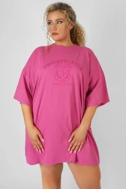 Curve Philadelphia Embroidered T Shirt Dress Magenta -Chic Step Shop 08.12.21 384