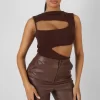 Asymmetric Cut Away Bodysuit Chocolate
