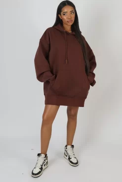 Oversized Sweat Hoodie Dress Chocolate