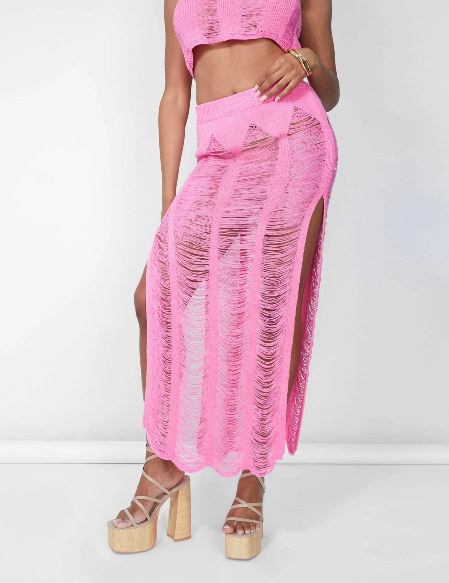 Ladder Detail Maxi Skirt Pink 3 Ladder Detail Maxi Skirt Pink - Image 3