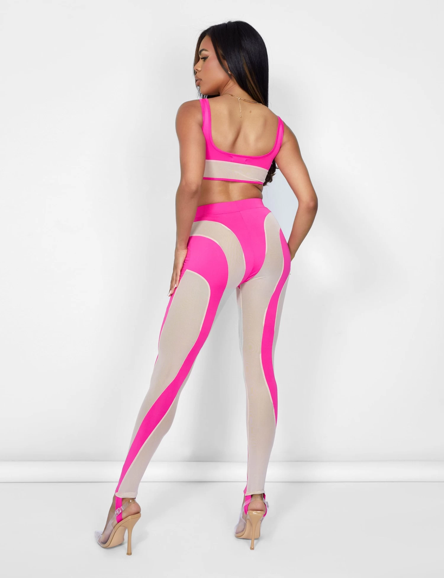 Mesh Illusion Insert Leggings Hot Pink 5 Mesh Illusion Insert Leggings Hot Pink - Image 5