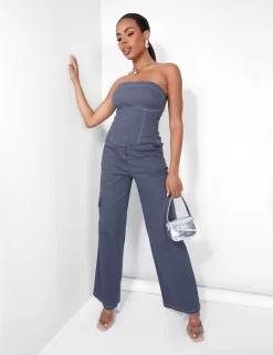 Denim Contrast Stitch Bandeau Top Grey -Chic Step Shop 09.06carmen2492copy scaled