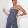 Denim Contrast Stitch Bandeau Top Grey