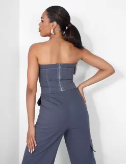 Denim Contrast Stitch Bandeau Top Grey -Chic Step Shop 09.06carmen2529copy scaled