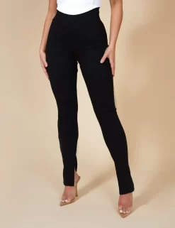 Split Hem Ribbed Leggings Black -Chic Step Shop 12.040457copy