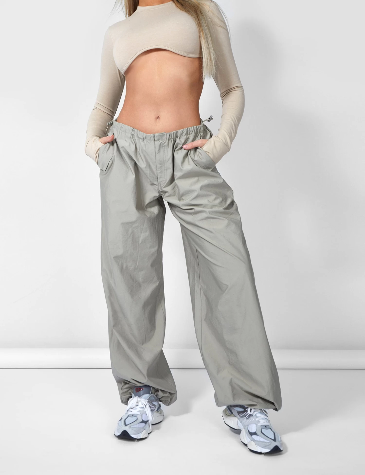 Drawstring Waist Parachute Cargo Trousers Grey 7 Drawstring Waist Parachute Cargo Trousers Grey - Image 7