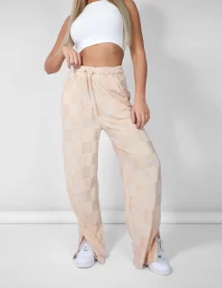 Wide Leg Split Hem Checkerboard Towelling Joggers Sand 6 Wide Leg Split Hem Checkerboard Towelling Joggers Sand -Chic Step Shop 12.041928 scaled