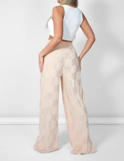 Wide Leg Split Hem Checkerboard Towelling Joggers Sand 7 Wide Leg Split Hem Checkerboard Towelling Joggers Sand -Chic Step Shop 12.041938copy